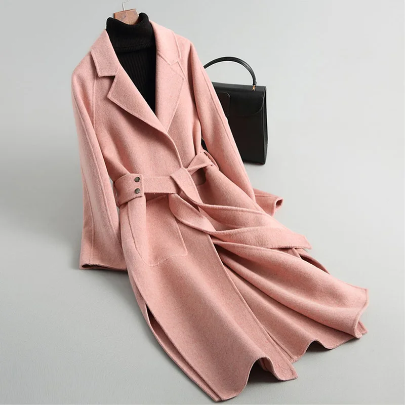 

Winter Double-sided Wool Coat Women Korean long pink Cashmere Jacket Woolen Women clothing Casaco Feminino Autumn outwear