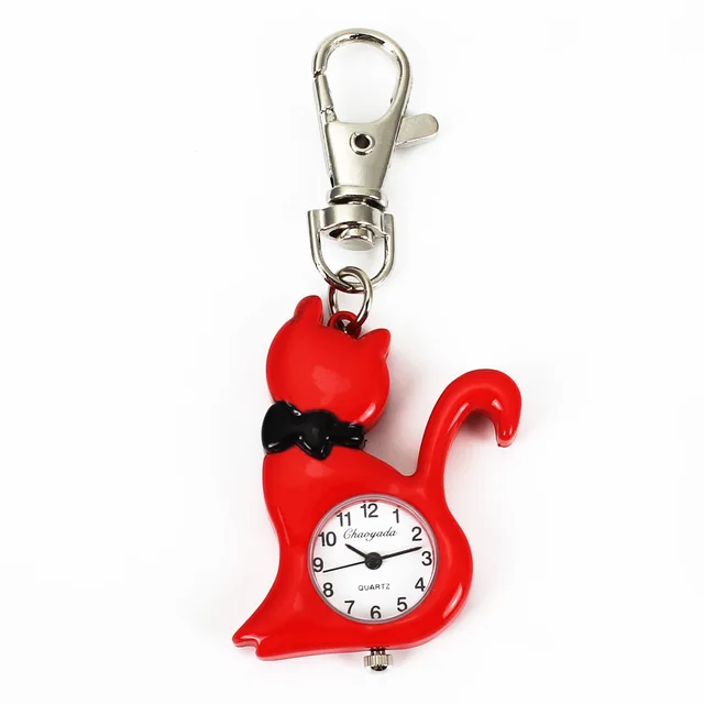 New Fashion Women Lady Girl Cat Pendant Pocket Keychain Button Analog Quartz Wat New Fashion Women Lady Girl Cat Pendant Pocket Keychain Button Analog Quartz Wat