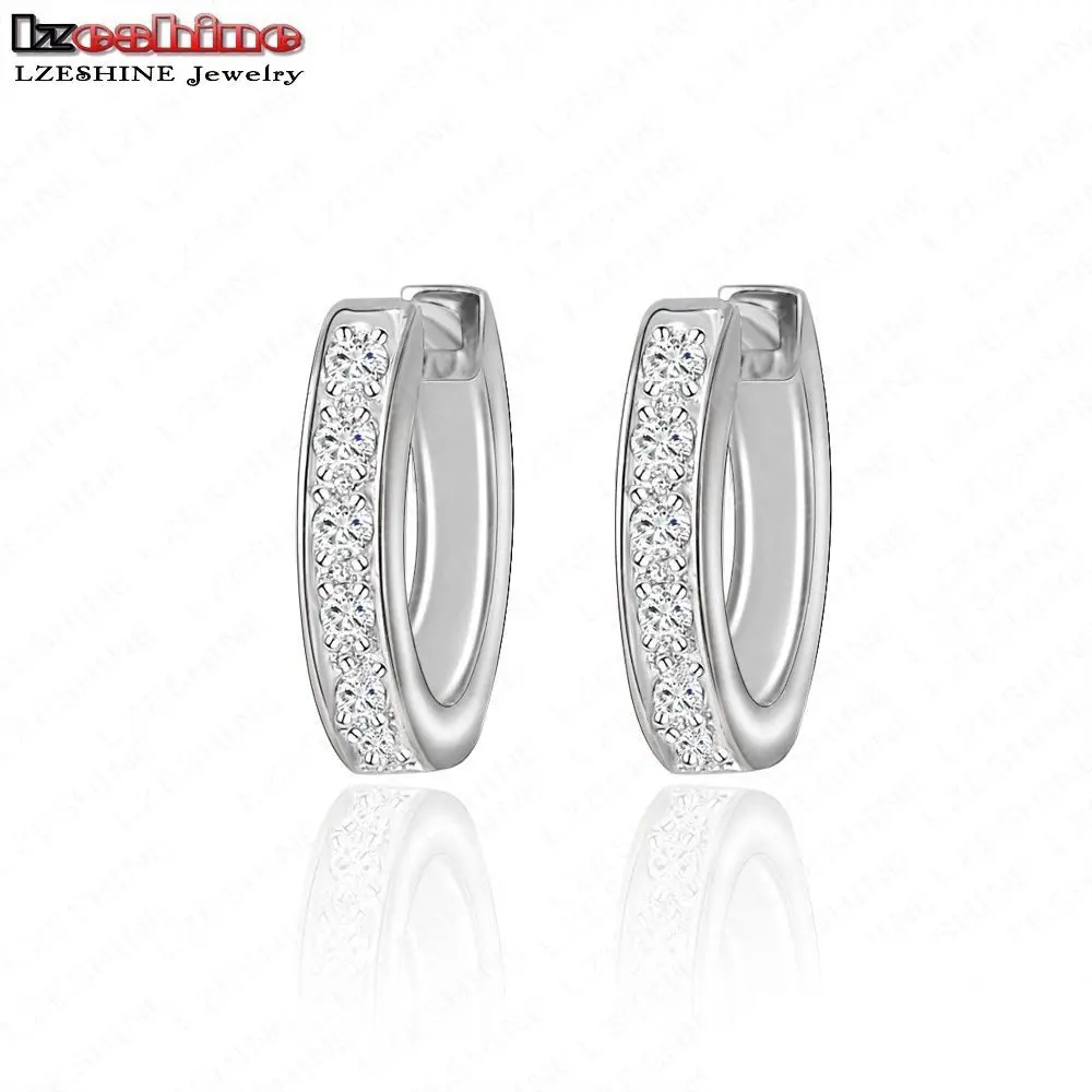 LZESHINE Brand Luxury Hoop Earrings Silver Color Cubic Zirconia Inlayed