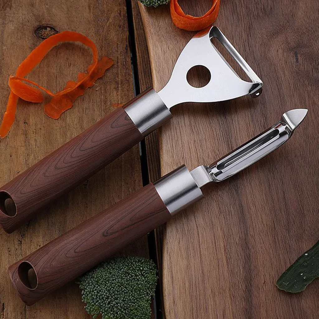 

2Pcs/set Wooden Handle Type Fruit Vegetable Slices Peelers Zesters Fruit Peeling Knife Multifunctional Kitchen Essential Peeler
