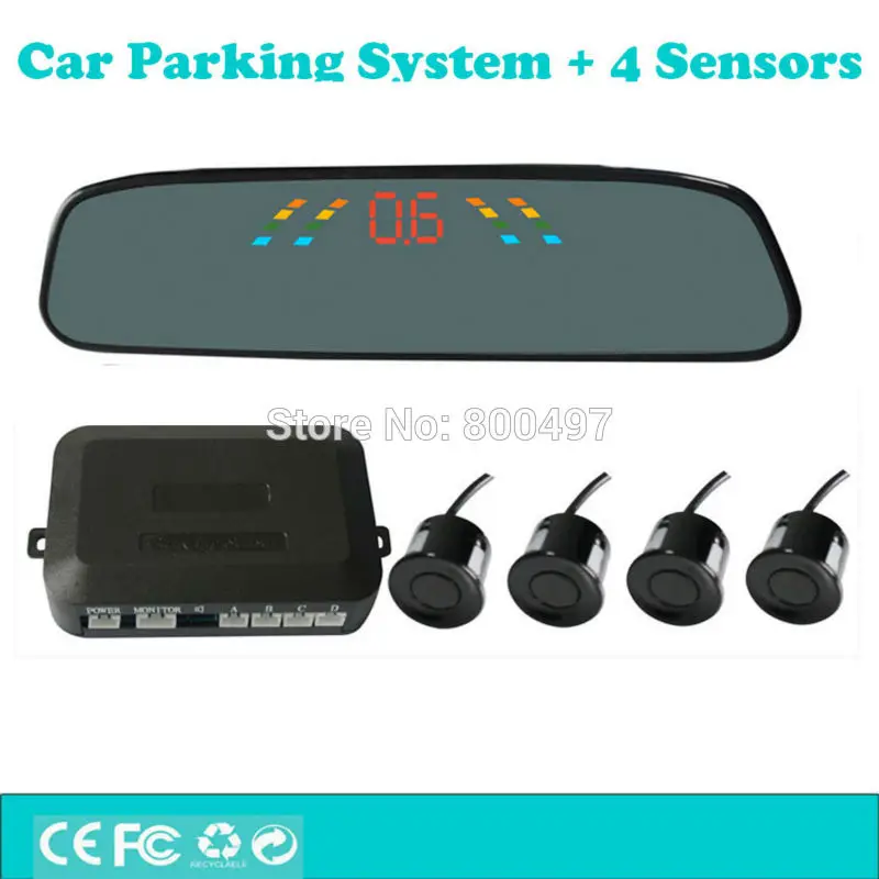 Новая система помощи при парковке для автомобиля с 4 парковочными датчиками зеркало заднего вида дисплей Авто резервный обратный радар система сигнализации комплект