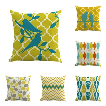 

New Striped Branches Bird Leaves Linen Pillow Cushions Decorative Pillowcases Animal Flower Pattern Waterproof Comfortable Woven