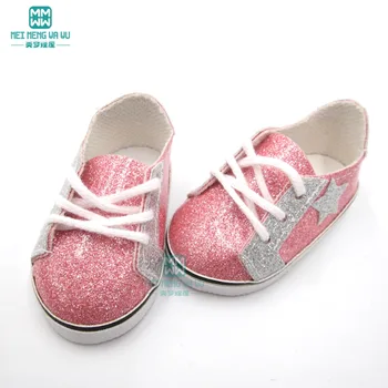 

2019 New 7.5cm toy baby shoes pink glossy sneakers fit 43 cm new born doll and americn doll shoes