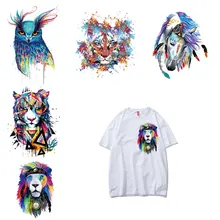 Camiseta de moda con parches coloridos de animales para planchar en las transferencias, camiseta Diy, apliques de vinilo en la ropa, pegatinas, Tops, prensa térmica E