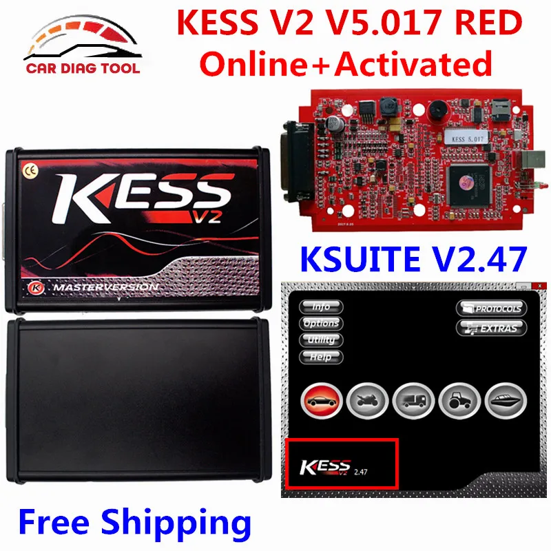 Бесплатная доставка KESS V5.017 ЕС красный V2.47 интернет V2 5 017 OBD2 менеджер Тюнинг