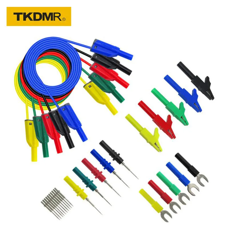 TKDMR, 4 мм, безопасная штепсельная вилка типа "банан", набор тестовых проводов для мультиметра, зажима типа "крокодил" и u-образного гарпуна и пробника для проколов - Цвет: complete set