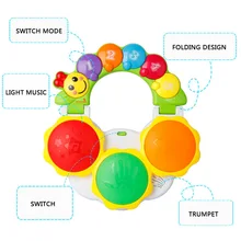 Раннего образования музыкальные игрушки для детей возрастом от 6-12 месяцев, Погремушки детские игрушки Портативный музыкальное пианино игрушечный барабан инструмент светильник Забавный звук