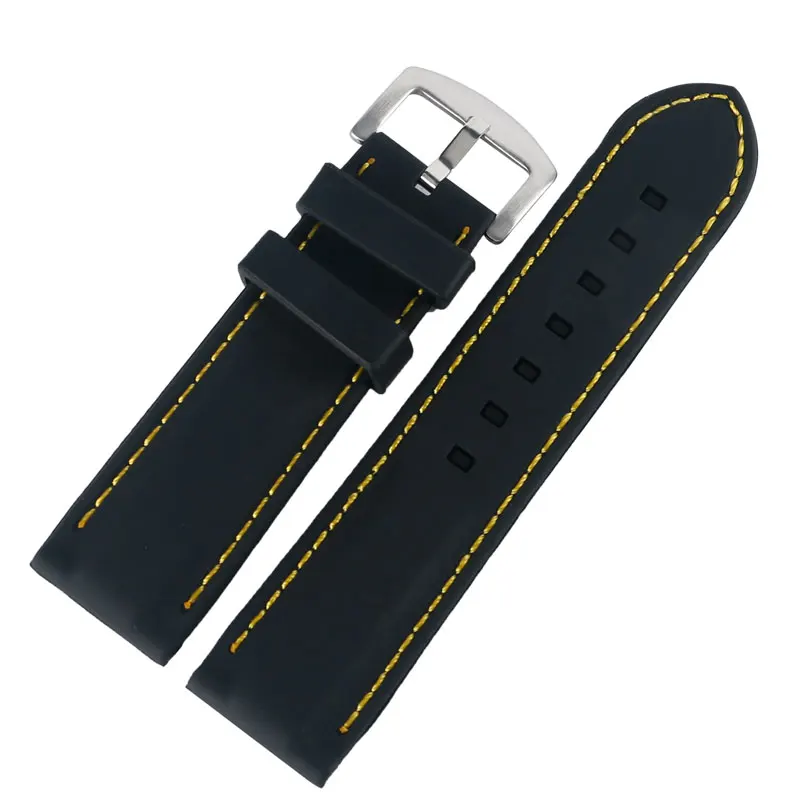 

20mm 22mm 24mm 26mm Black Rubber Watch Band Strap with blue Stitching Line Watch Bracelet for Sports Watch Accessories Wholesale