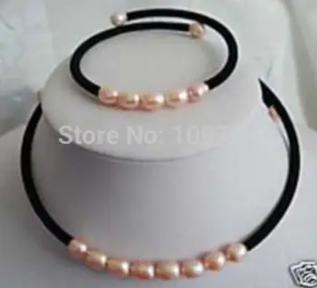 

Jewelry 00699 5pc 7-8MM Pink Akoya Cultured Pearl Necklace bracelet