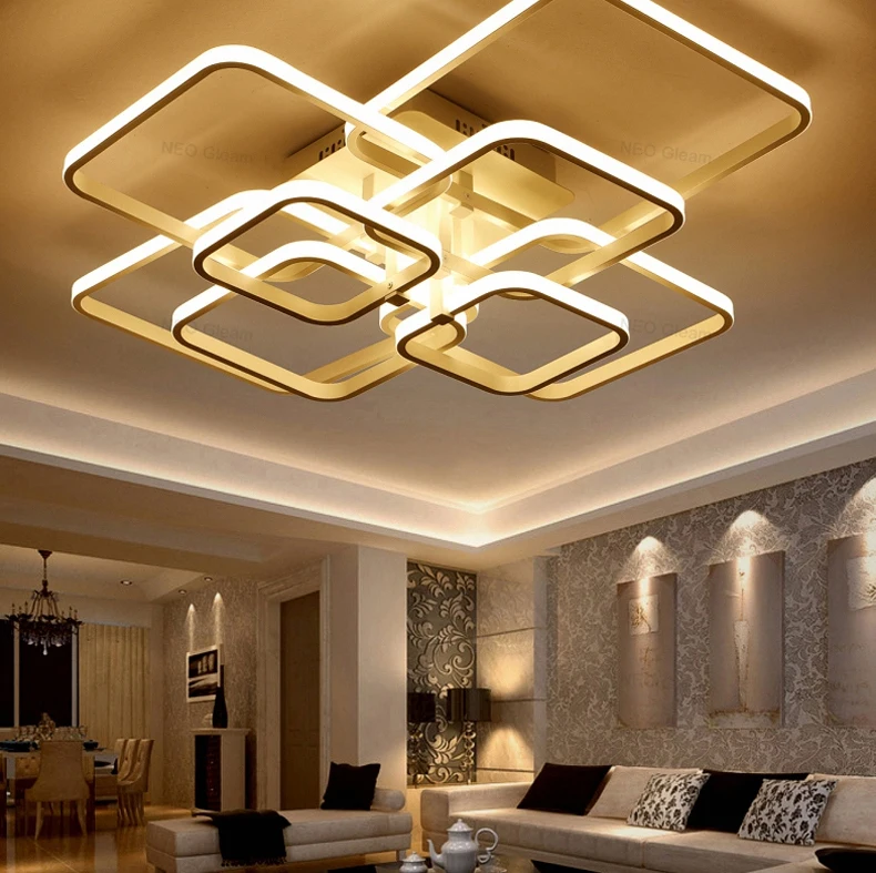 NEO Gleam прямоугольные акриловые Алюминиевые Современные светодиодные потолочные светильники для гостиной, спальни, AC85-265V, белые потолочные светильники