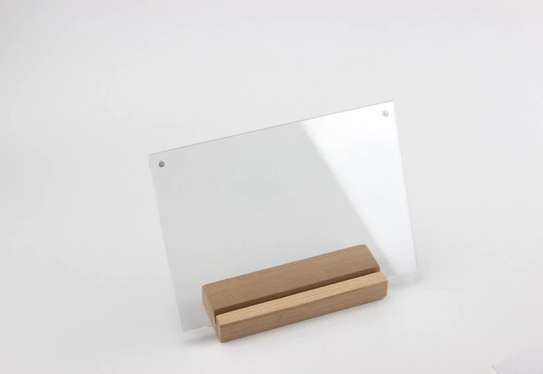 ##BUY 130*90mm Acrylic Label Holder Frame Merchandise Name Card Price Tag Poster Photo Frame Wooden Picture Desk Stand Sign Holder