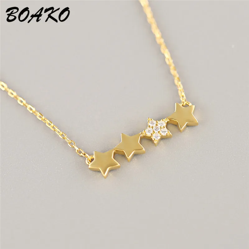 

BOAKO Gold Color Star Pendant Necklace 925 Sterling Silver Jewelry Crystal Necklace for Women Bohemian Choker Necklace Collares