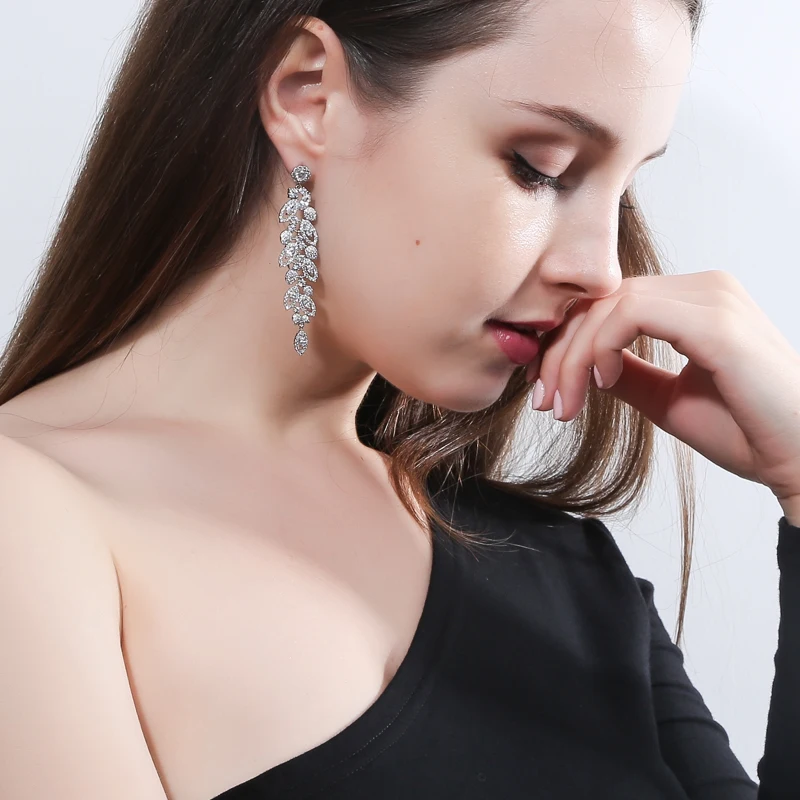 Pearl Leaves Long Drop Earrings