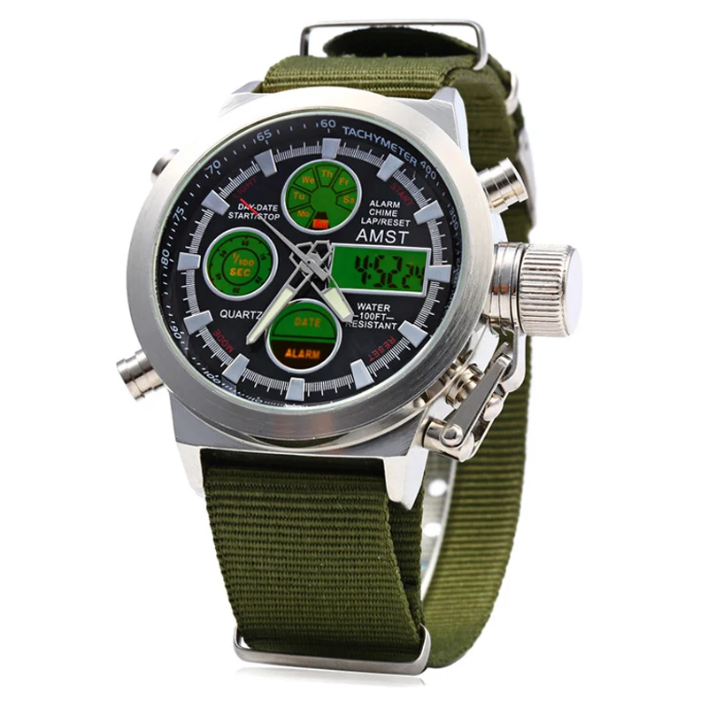 Часы мужские люксовый бренд светодиодные очки для дайвинга спортивные военные часы холщовые Цифровые кварцевые мужские наручные часы Relogio Masculino - Цвет: Canvas Silver