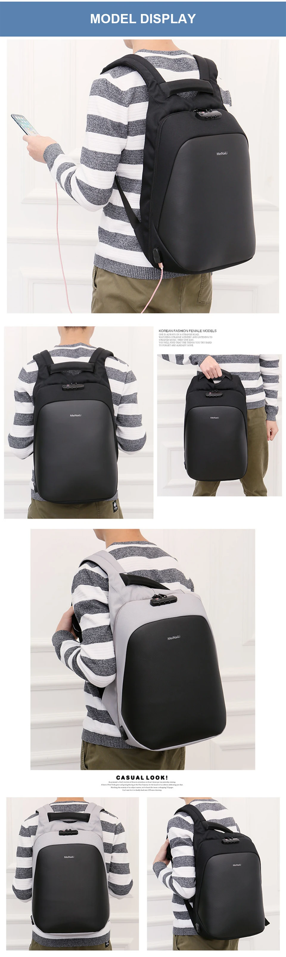 Men Backpack Anti Theft Backpacks Laptop 17 Inch 15.6 Male Back Pack Business Waterproof Bagpack USB Charging Travel Backpacking (9)
