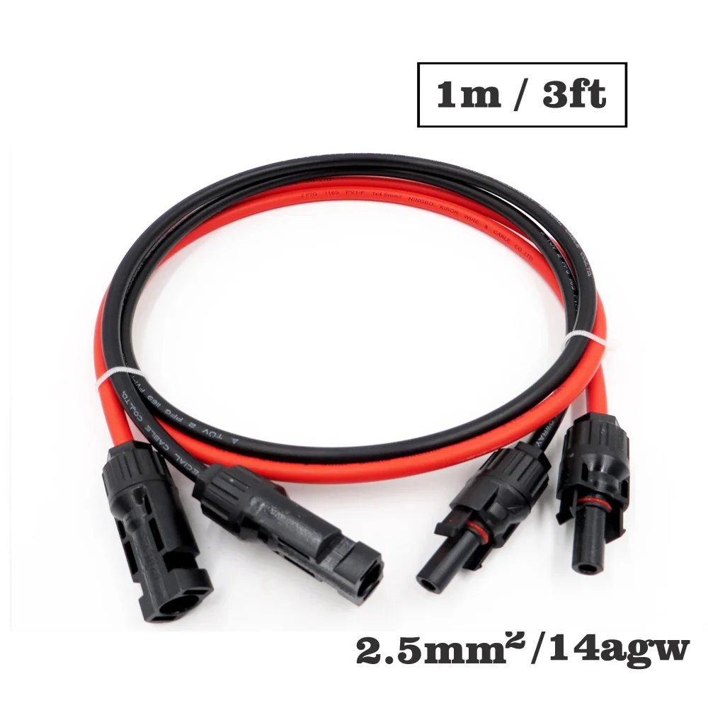 

1pair X 2.5mm2 14AWG 3FT 1m MC-4 Connector Extension Connect branch black parallel Series 1 meter extend cable
