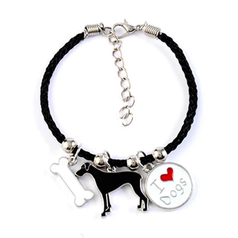 

Great Dane charm bracelets & bangles for men women girls silver color alloy rope chain male female dog bracelet bijoux femme