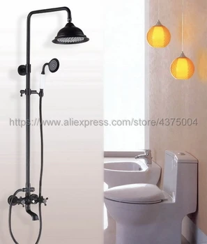 

Black Oil Rubbed Brass Bathroom Rainfall Shower Faucet Set Dual Handle Bath Shower Mixer Taps Wall Mounted with Handsh Nhg043
