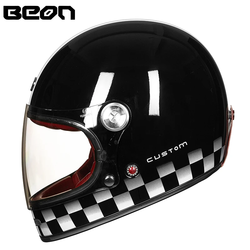 BEON Полнолицевой шлем из стекловолокна для мотокросса, винтажный шлем для мотоцикла, профессиональные Шлемы в стиле ретро, Сверхлегкий, утвержденный ECE, B-510