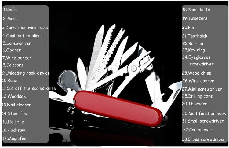 Red Swiss 91mm Multifunctional Folding Army Knives Survival Tools