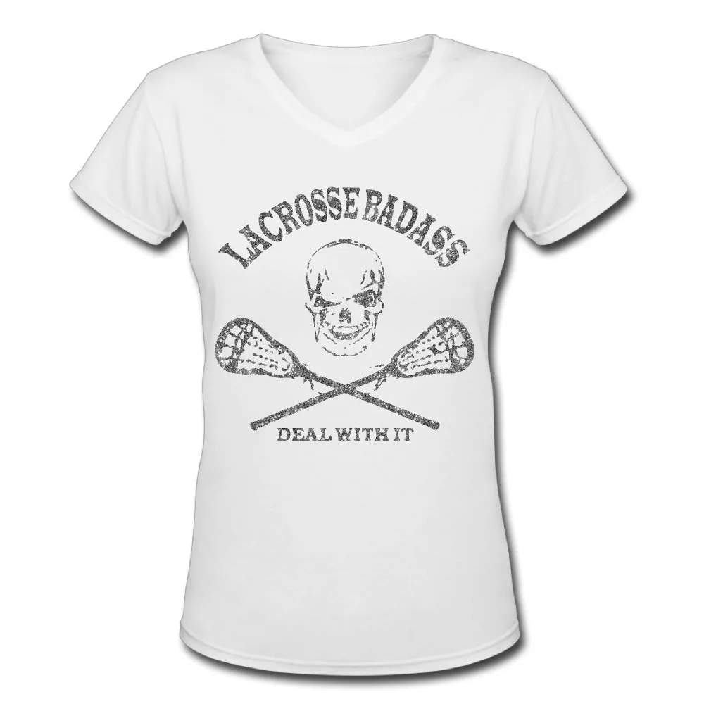 Hot Sale Lacrosse Badass Lax Skull And Cross Bones T Shirts Women V