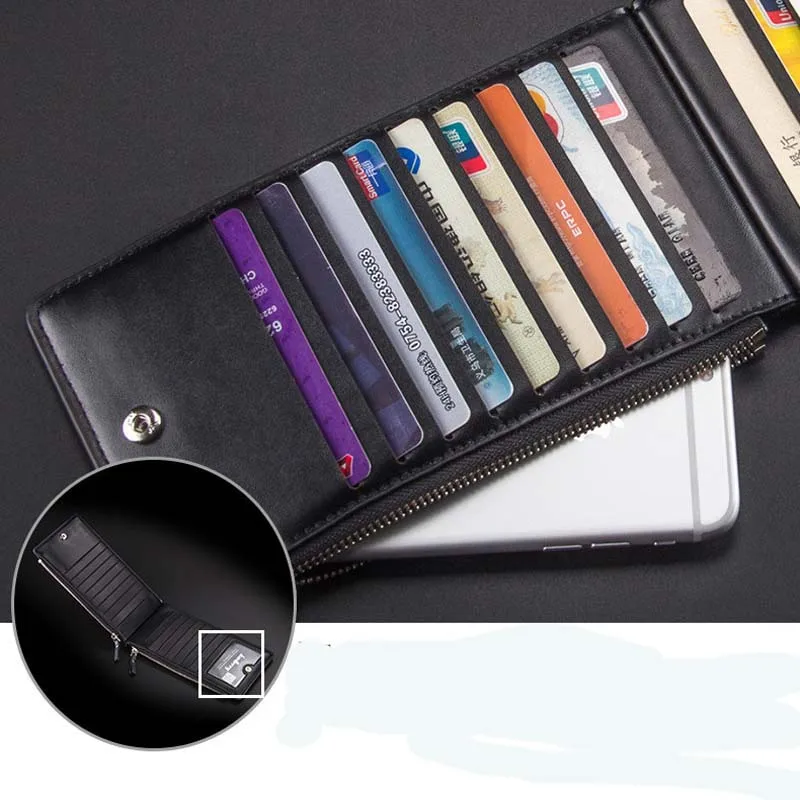 Мужской кожаный кошелек держатель для кредитных карт RFID Блокировка карман на молнии Новинка