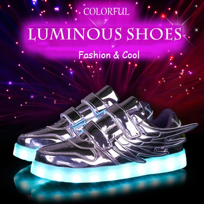 

USB Charger Sneakers Men Tenis Patins Women Shoes Flashing Lighting Shoes Luminous With Angel Wings Child