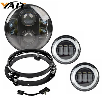 

7 Inch Round LED Headlight + Mounting Bracket Ring + 2pcs 4.5" Passing Fog Light Set for Motorcycle