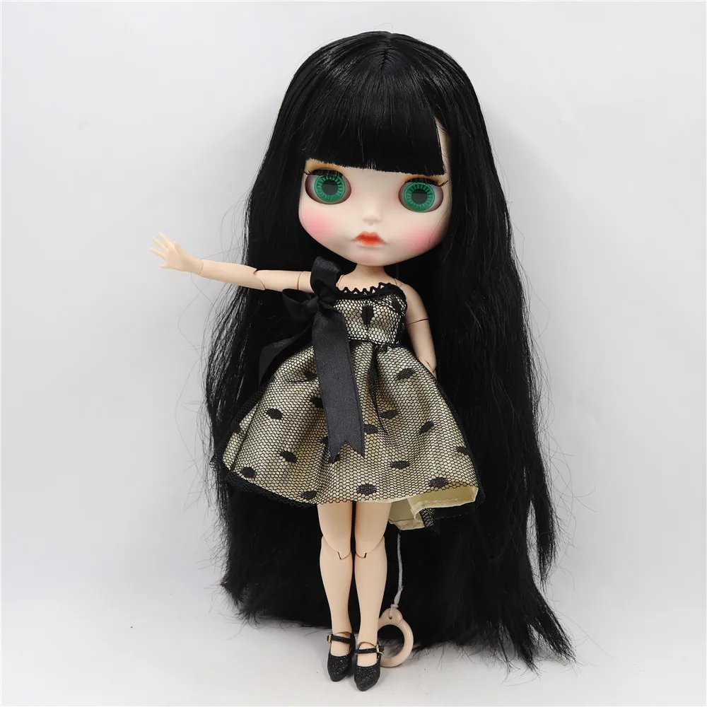 ICY DBS Blyth doll white skin joint body Black straight hair new matte face with eyebrows Lip gloss BL117 5