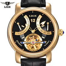 LIGE Man watch Luxury Brand Fashion Casual Tourbillon clock Men Gold Wristwatches automatic Mechanical Watch 5 Color Stylish