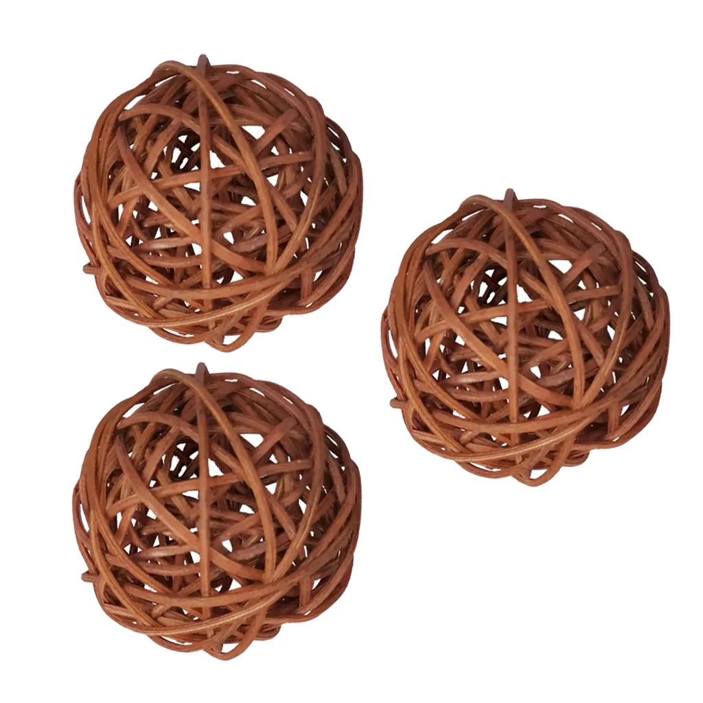 3Pieces/Set 8cm Rattan Wicker Ball Decoration Ornaments Wedding Christmas Party Table Desk Garden Hanging