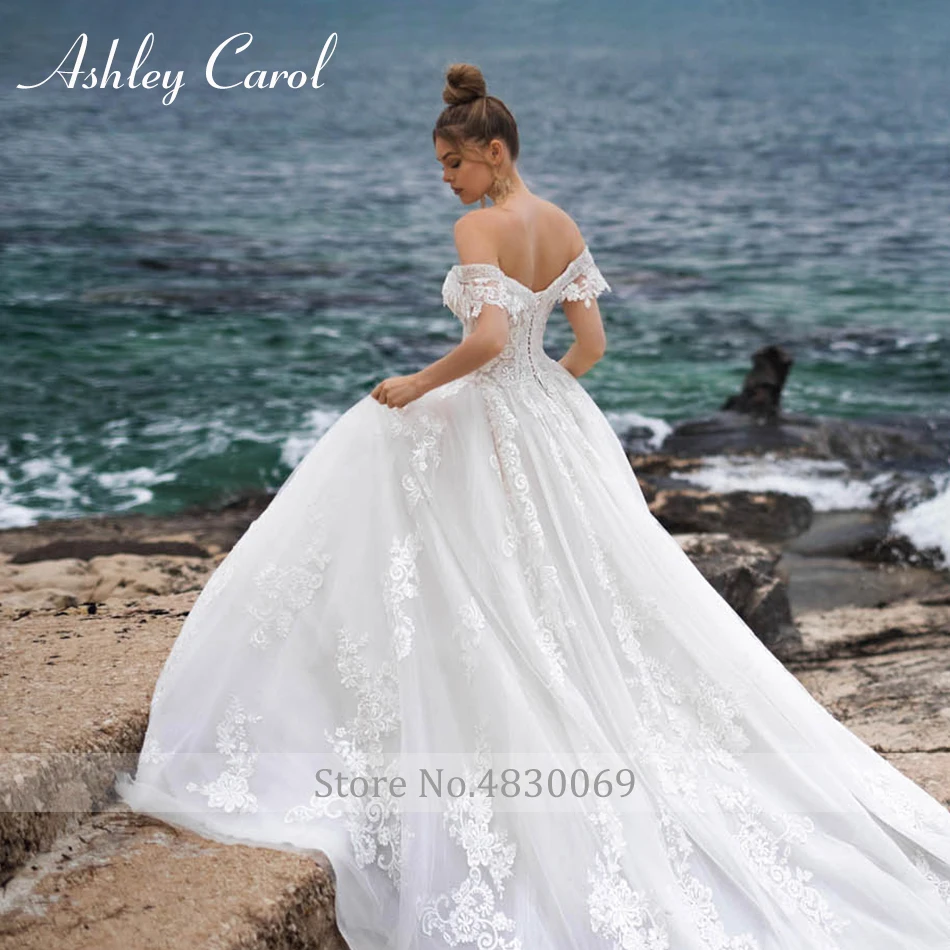Ashley Carol Luxury Wedding Dresses For Women Sweetheart Beaded Appliques Lace Up Cathedral Wedding Gown Vestidos De Novia 5