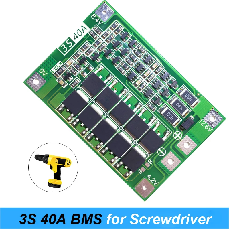 NEW 3S 40A for Screwdriver 12V Li-ion 18650 BMS PCM Battery Protection Board BMS PCM With Balance liion Battery Cell Pack Module