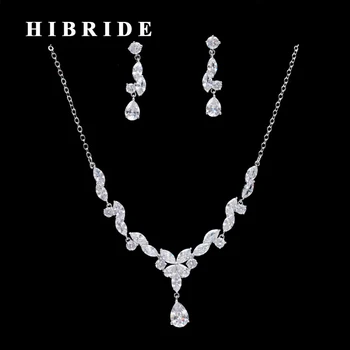 

HIBRIDE Water Drop Cubic Zirconia Brazil Style Wedding Jewelry Sets Luxury Necklace Earrings Set Dress Accessories N-254
