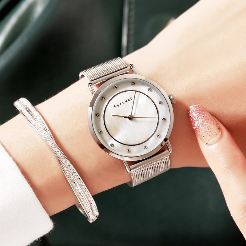 

Luxury Brand Pear Shell dial Ladies Watches Fashion Quartz Women Watch Simple Milan Mesh Belt Waterproof Watch Reloj Mujer
