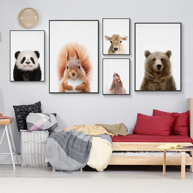 

Kawaii Cute Farm Animal Panda Hen Duck Poster Prints Wall Art Canvas Painting Nursery Decorative Picture Nordic Kid Room Decor