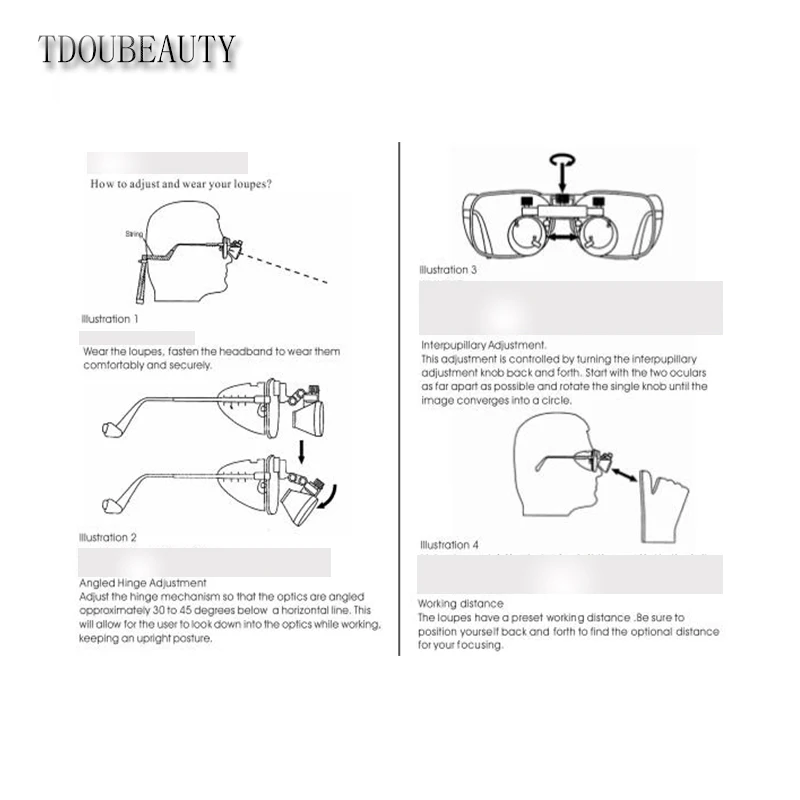 TDOUBEAUTY портативные стоматологические бинокулярные лупы 3,5X420 мм+ светодиодный светильник на голову+ по TDOU