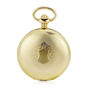 

Mechanical Automatic Self - Wind Round Gold Shield Pendant Roman Number Pocket Watch W/Chain Mens Luxury Gift Suits Watch