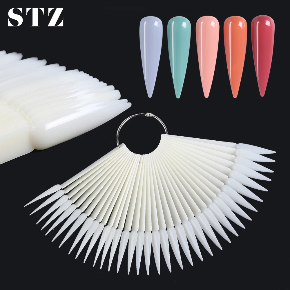 

STZ 40pcs/set False Nail Tips Sharp Long Practice Color Card Fan Nature Clear Fake Nails Gel Polish Display Manicure Tools #1503