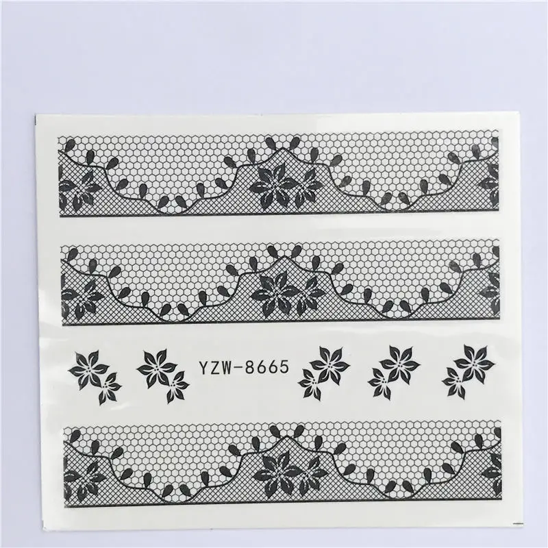 25 стилей черный цветок кружева дизайн ногтей водные наклейки передачи декоративные наклейки для ногтей элегантность Маникюрный Инструмент - Цвет: YZW-8665