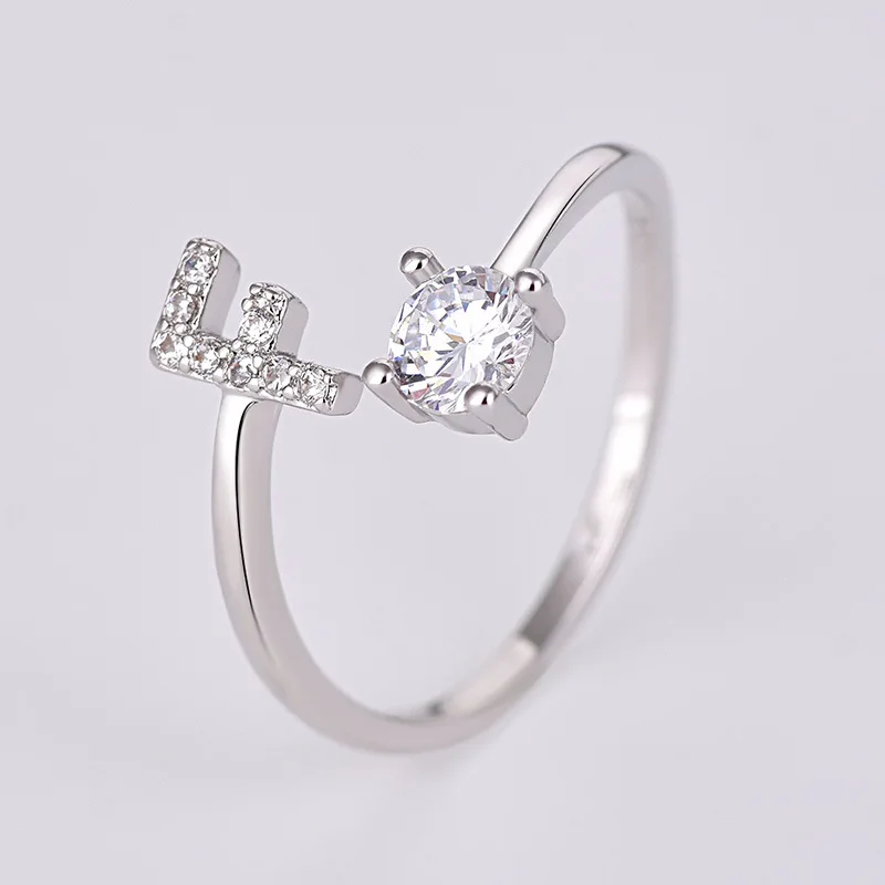 Женское серебряное кольцо с золотым крестом, 26 букв, вечерние женские перстни из горного хрусталя, обручальное кольцо с цирконием, свадебные украшения - Цвет основного камня: F