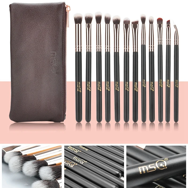 

MSQ 12Pcs Soft Synthetic Hair Eyeshadow Makeup Brushes Set Pro Rose Gold Eye Shadow Blending Make Up Brushes Set