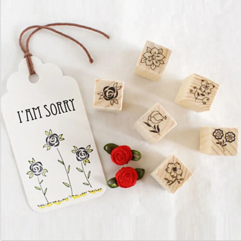 

12PCS Matchbox Stamp DIY Stamp Rubber Stamp Retro Flowe Flowers And Graphics