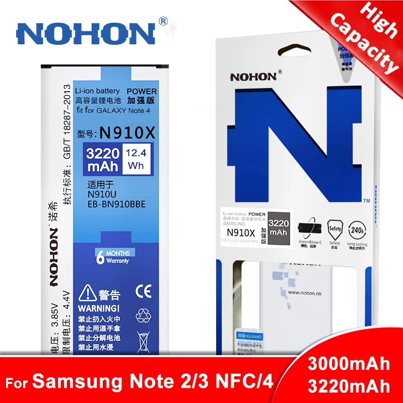 NOHON для samsung Galaxy Note 2 3 4 батарея Note2 N7100 Note3 NFC N9000 Note4 N9100 N910X реальная Высокая емкость батареи