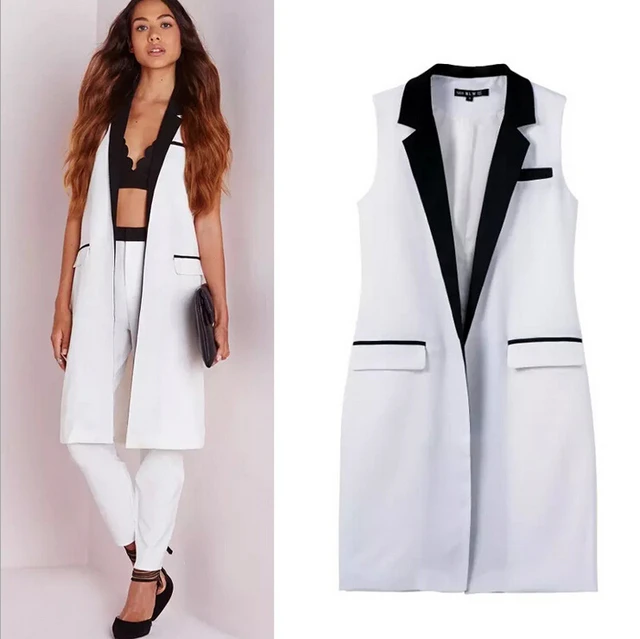 2015 Autumn Summer fashion Womens white waistcoat vest female long