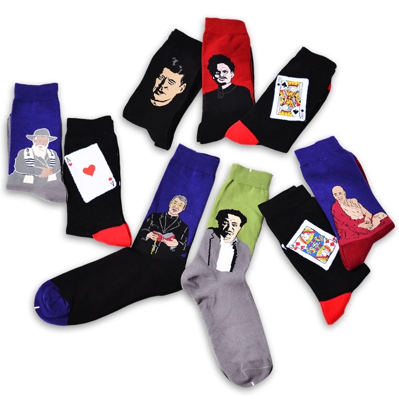 

New Fashion Art Cotton Crew Socks Women Men Design Harajuku Vintage Calcetines Painting Character Pattern Cheap Sox Wholesale