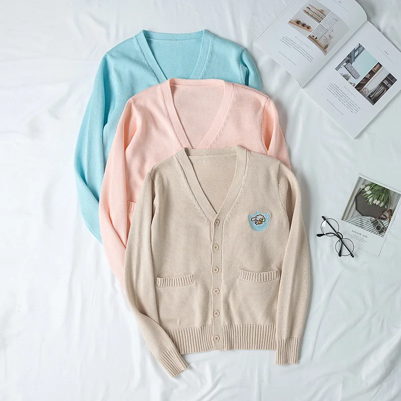 

Japanese Embroidery Kawaii Jk Schoolgirl Uniforms Long Sleeve V-neck Cardigan Sweater Cosplay Soft Super Cute Women Sweater Coat
