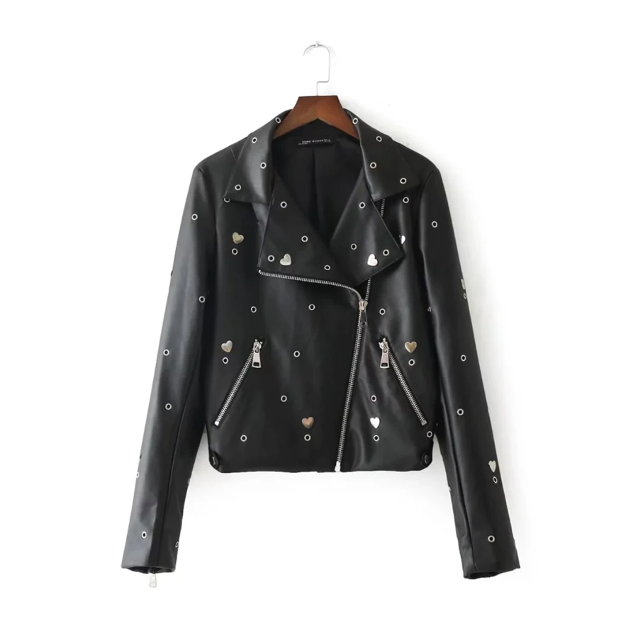 Broderie Zipper Casual Vestes 2017 Cuir Longues Et Femmes Manteaux En Veste Noir Tops Outwears Manches À Automne Manteau wawB4qY