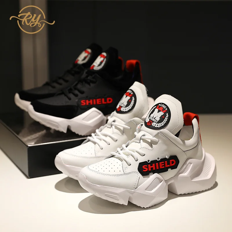 2018 Blanco Mujer Negro Plataforma Ry Genuino Deporte Negro relaa Zapatos Zapatillas Cuero blanco De wf5nxxSRYq
