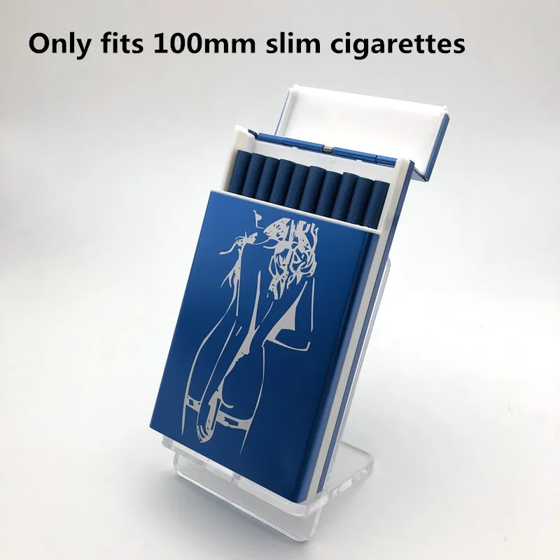 

Sexy Girl 100mm Slim Longer Cigarette Case Black Blue Red Golden Cigarette Boxes Aluminium Alloy&Good Plastic Cigarette Case